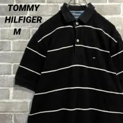 【トミーヒルフィガー】半袖鹿の子ポロシャツ ブラックボーダー US古着③