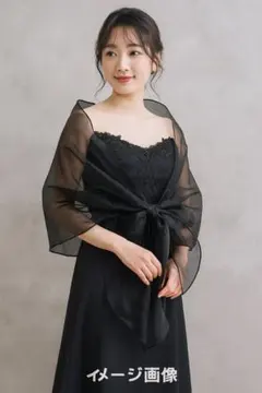 結婚式にピッタリ！黒 シフォン ストール・ショール フリルデザイン