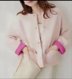 FOX混プレーティングニットジャケット　ピンク　ナチュラルクチュール　新品未使用