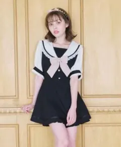 LIZLISA セーラーカラーセットアップ 半袖 ブラック　黒