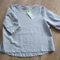 グレー 五分袖 Tシャツ レースディテール