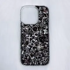 iPhone16pro デコ電 デコケース 黒 地雷系 ゴスロリ パンク y2k