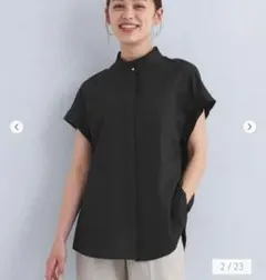 ♥ グリーンレーベルリラクシング フリルネック ブラウス 黒 コットン