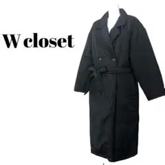 【Wcloset】中綿入りロングコート ナイロン素材 ダブルデザイン ブラック