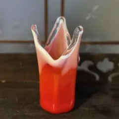 昭和レトロ フラワーベース 花瓶 マーブルガラス 工芸 花器 レトロポップ