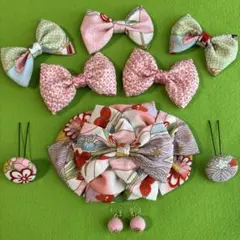 髪飾り　七五三　着物リメイク　ヘッドドレス　アンティーク　羊毛フェルト　かんざし