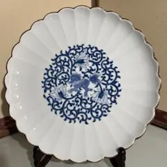 有田焼　其泉窯　染付菊割唐花獅子絵 大皿　一枚（仏）のサムネイル