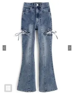 GRL サイドカットアウトリボンフレアデニムパンツ cu578 XSサイズ