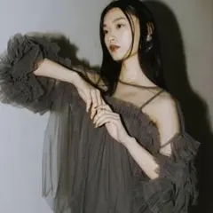 ANDRESD デコラティブチュールトップス　チャコールグレー