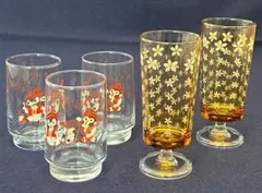 期間限定　レトロガラスコップ　２種類　計５個【匿名配送】