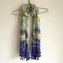 【未使用】ブルー×イエロー 花柄 ストール マフラー
