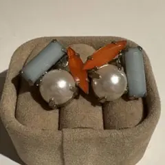 ピアス　オレンジ　薄水色　パール