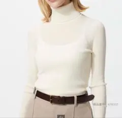 UNIQLO ユニクロ　メリノリブタートルネックセーター　オフホワイト　白　S