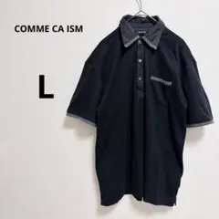 コムサイズム　半袖ポロシャツ　ブラック ストライプ　カジュアル　コットン　春夏のサムネイル