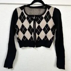 SHEIN Dazy ダイヤモンド柄 クロップドニット 長袖