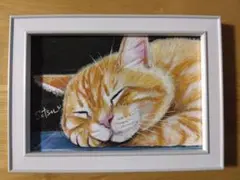 猫 手描きミニ絵画 原画一点物（フレーム付き）