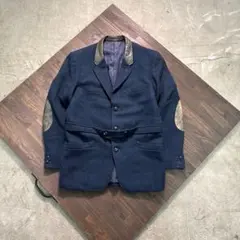 7AS6 ウールテーラードジャケット　ネイビー　ヴィンテージ　トラッド　古着