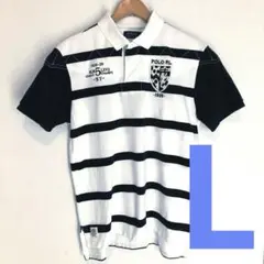 【美品】ポロラルフローレン ロゴ刺繍 背番号5 ボーダー ラガーシャツ