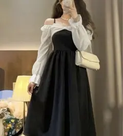 ワンピース　新品　大人気！韓国　ロング　ワンピース　大人可愛い　黒