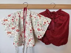 【美品】ベビー袴 セパレート 60cm 花柄×赤 リボン取り外し可