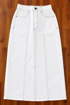 【美品】GU ホワイトデニム ロングスカート S ステッチ ハイウエスト