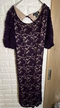 Candalite 総レース ワンピース ドレス 紫 パープル Lサイズ裏地あり