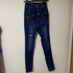 EMODA ハイウエストスキニーデニム サイズ1 インディゴ ダメージ加工