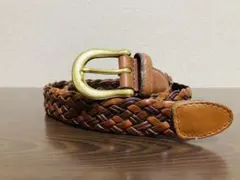 コーチ　レザーベルト　メッシュ　編み込み　ブラウン