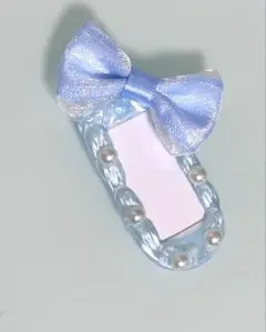 ネームキーホルダー デコ リボン パール 水色