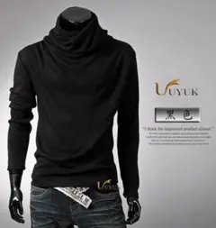 L ブラック タートルネック シャツ アフガン カットソー メンズ 長袖 ロンT