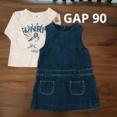 GAP 90 女 ジャンバースカート デニム ワンピース スカート ロンT 長袖