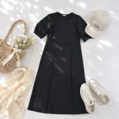た*こ様 極美品✨　GU　ランタンスリーブワンピース　　ロング　フレア　ストレッ