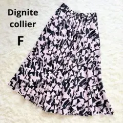 Ｆ　Dignite collier 総柄 フレアスカート ピンク 黒 ロング 綿