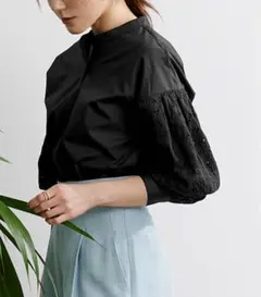 ur's ユアーズ レースボリュームスリーブブラウス ブラック トップス シャツ