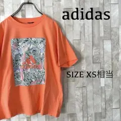 【美品】adidas 半袖Tシャツ ボタニカル グラフィックプリント オレンジ