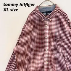 トミーヒルフィガー　長袖シャツ　ボタンダウン　チェック　刺繍ロゴ　男女兼用　XL
