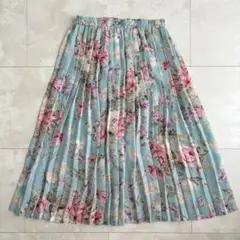 花柄ロングスカート プリーツスカート 小花柄 水色