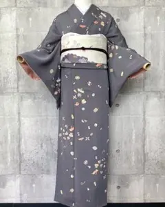 振袖セット 光沢 桜と蝶 煌びやか くすみブルー パープル 小柄さん向け
