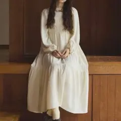 OLUN オルン ドレープロングティアードワンピース アイボリー XSサイズ