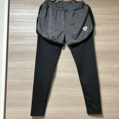 【送料込】レイヤードデザイン ヨガパンツ グレー ブラック Lサイズ