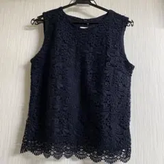 レース　ノースリーブ　オフィスカジュアル　ネイビー