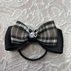 チェック柄リボンヘアゴム