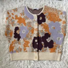 花柄ニットベスト ショート丈