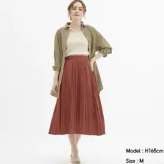 GU プリーツミディスカート ロングスカート オレンジ M 無地