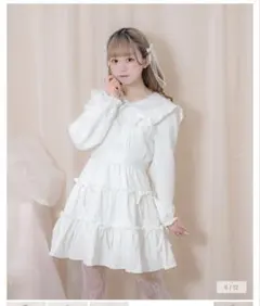 Honey Cinnamon リボンジャガードビッグカラーワンピース