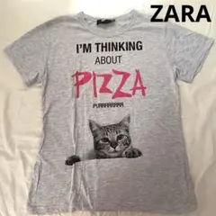 ザラ TRF ネコちゃんとピザＴシャツグレー Lサイズ