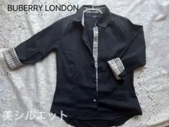Burberry LONDON ノバチェック　七部　黒シャツ　S
