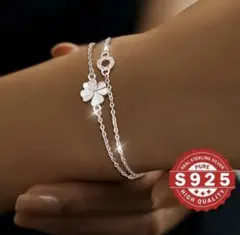 S925 四葉クローバーブレスレット ダブルチェーン 幸運ジュエリー