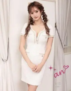 Andyホワイトツイードタイトドレス ミニドレスan