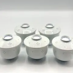 高級美術　有田焼　ほたる焼き　透かし彫り　5つ むし碗　新品未使用
